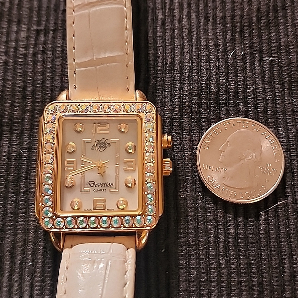 Kirks Folly Watch Devotion White Leather Arora Borialis Crystals